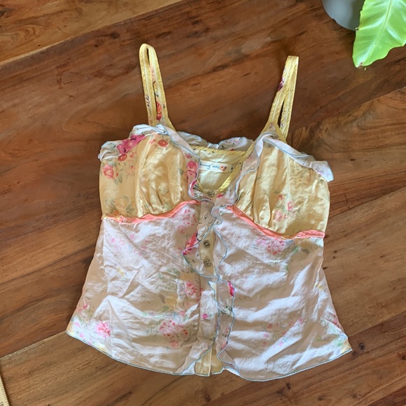 Johnny Was Tops - Johnny was silk top satin tank floral button l ruffle designer womens small boho